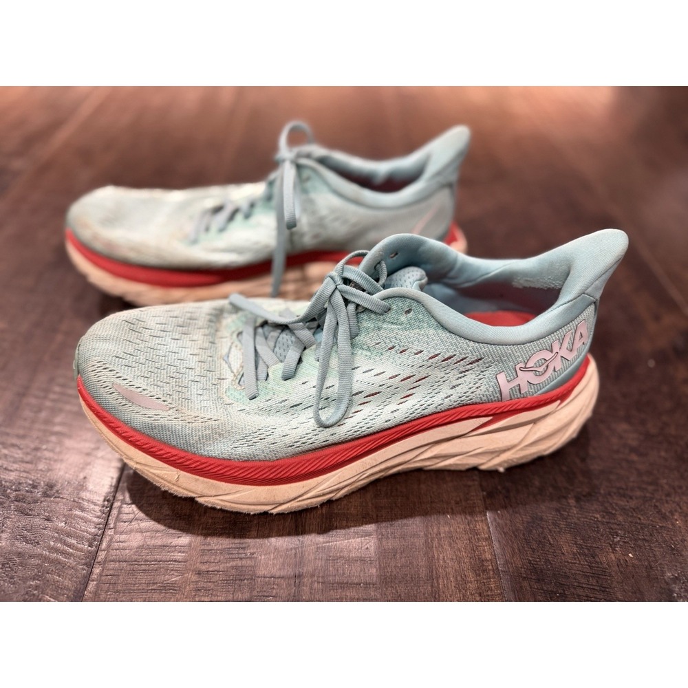 Hoka One One Clifton 8 Womens Shoes 8 B Running Walking Sneaker Aqua‎ Blue Gym